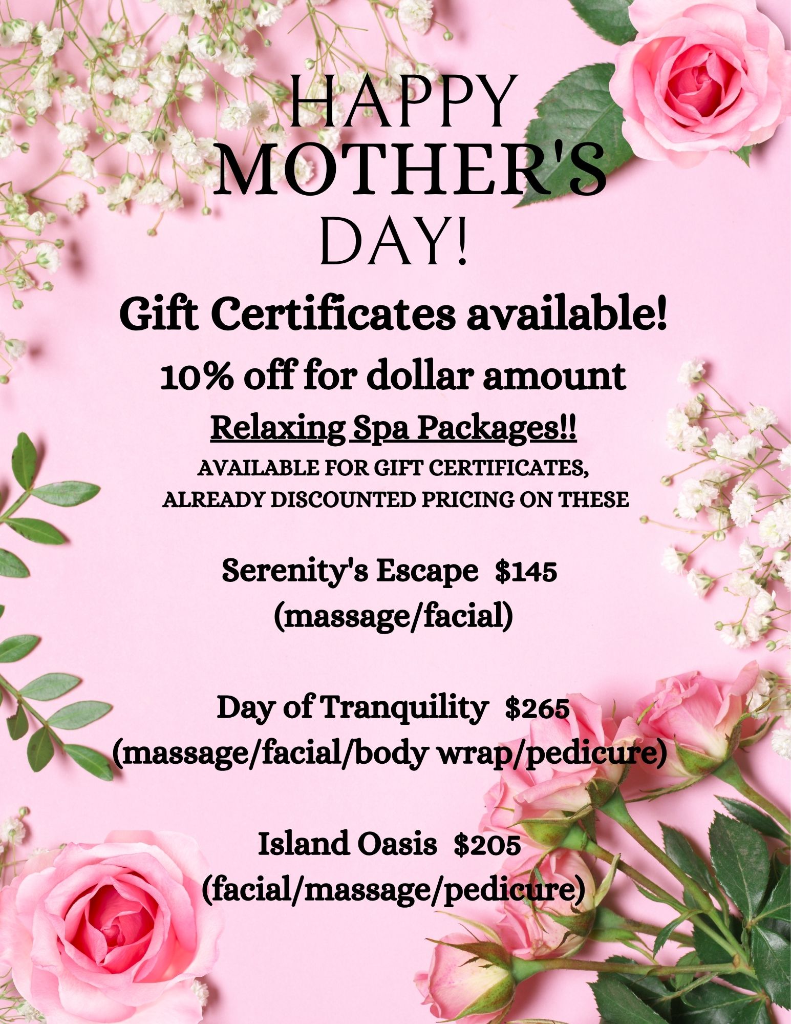 MOTHERS DAY SPECIALS